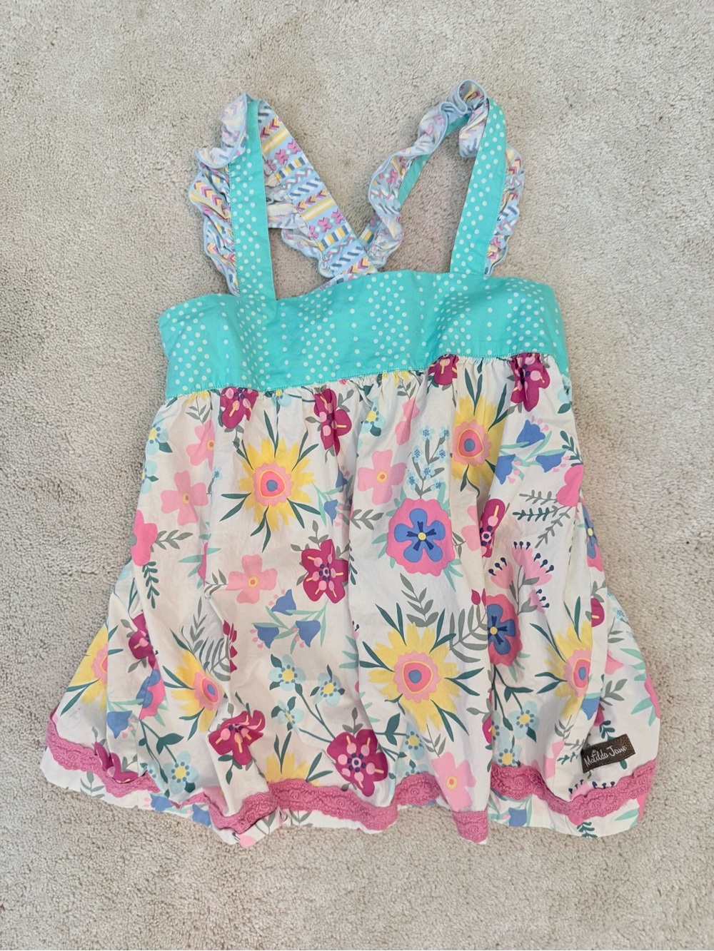 Matilda Jane Bright Aqua Floral Ruffle Swing Tank
